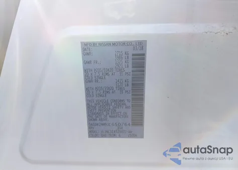2018 Nissan Pathfinder Platinum from USA, damaged, VIN 5N1DR2MM9JC650764